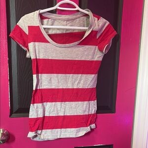 Pink and Gray Striped Women's Top